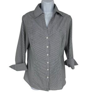 Christopher & Banks Womens Striped Button-Down Collared Long Sleeve Blouse Sz M